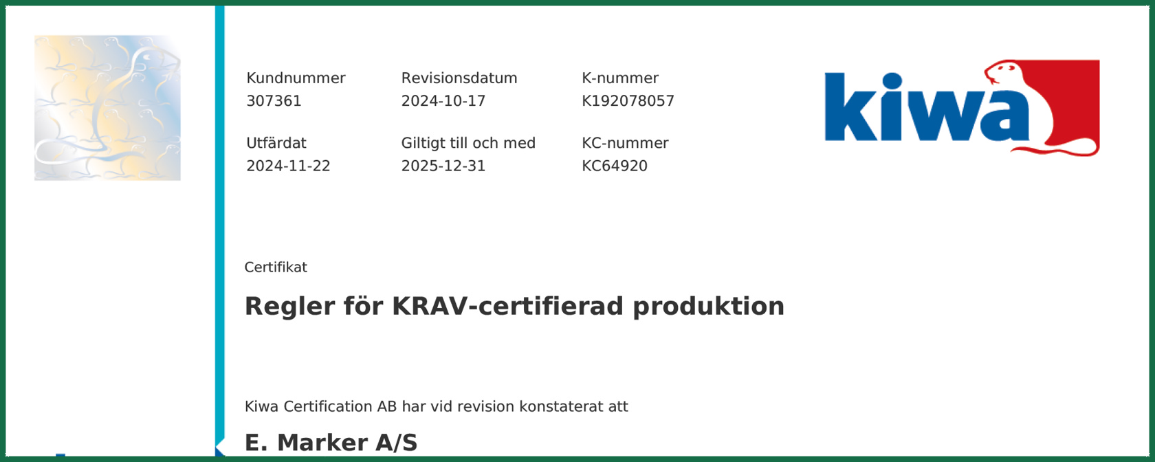 KRAV Certificate E. Marker A/S